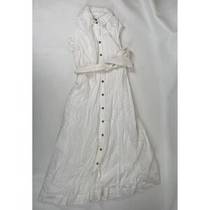Anne Klein Eyelet Diane Midi Shirt Dress Sleeveless Button Front Size 4 White